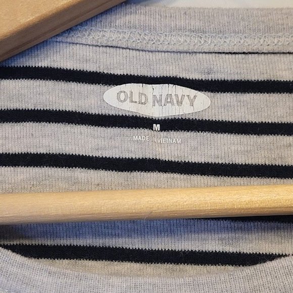 Old Navy Black White Striped T-Shirt Plush Knit Tee Top Size M - Picture 3 of 9